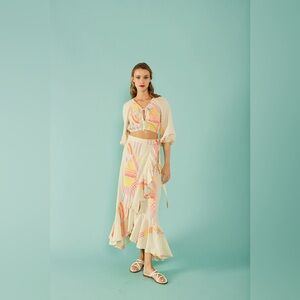 Nema Resort Wear Lilian Embroidered Skirt & Top Set Rainbow Greek Boho $310